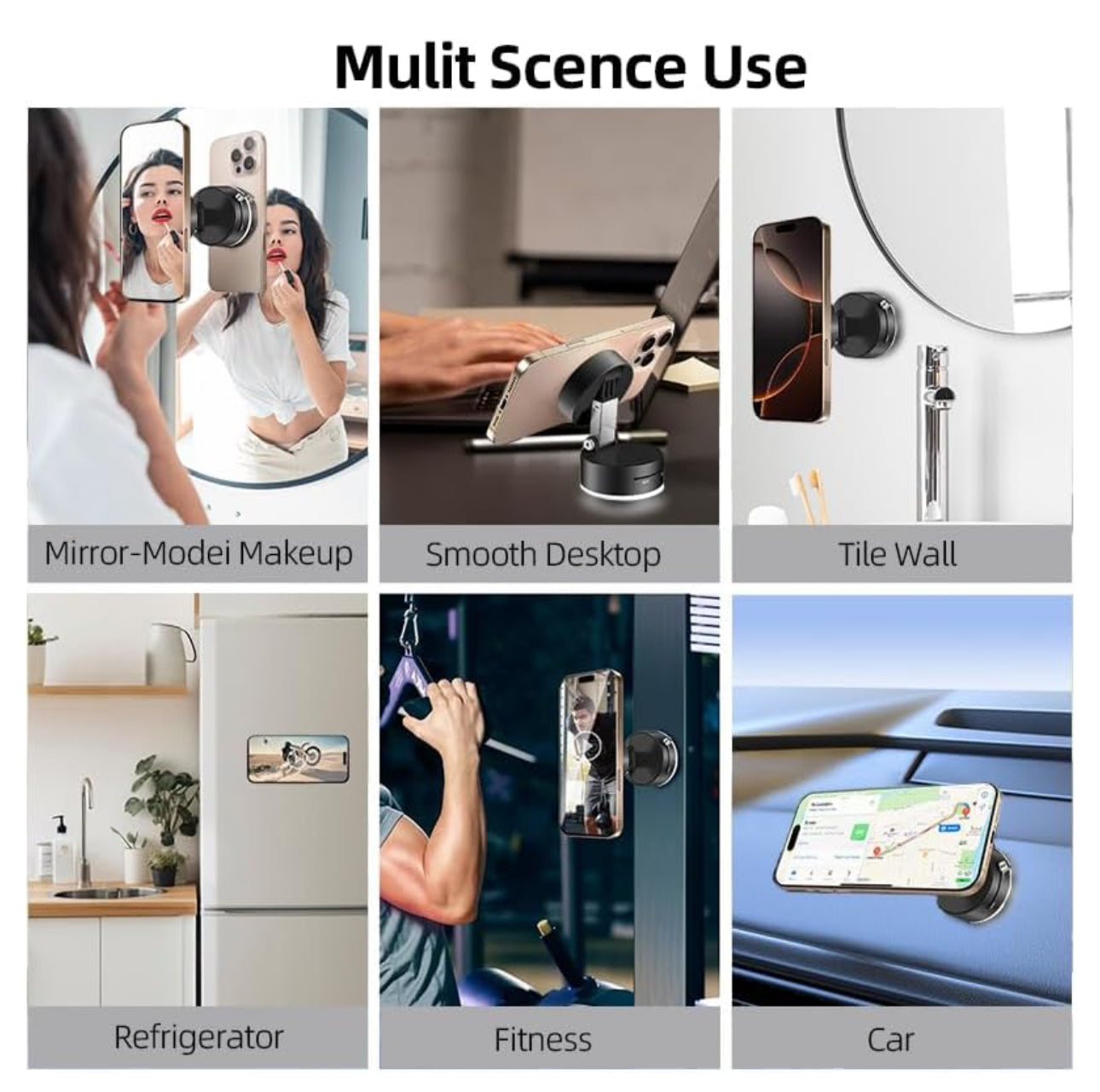 Support de téléphone magnétique pliable et rotatif blanc - Miroir de fitness magnétique robuste - Surface lisse - Pour tous les véhicules