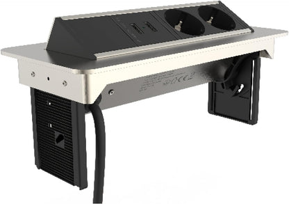 SCHÜTTE Multiprise Pliable pour Plan de Travail (2 Ports USB et 2 Prises de 230 V), Prise encastrable pour la Cuisine à équiper, Prise de Table en Acier Inoxydable