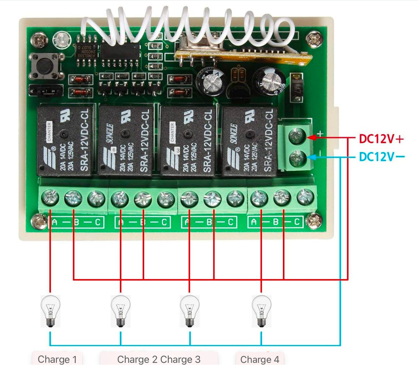 Télécommande radio 433 MHz Longue distance 12V 4CH Télécommande sans fil Interrupteur Relais 2 Transceivers avec 1 récepteur Télécommande pour fenêtre, porte de garage, voiture jouet