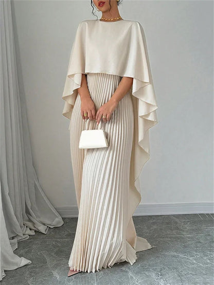 Robe "Aura-Plissée" – Coupe Mi-Longue, Manches Chauve-Souris & Design Sculptural