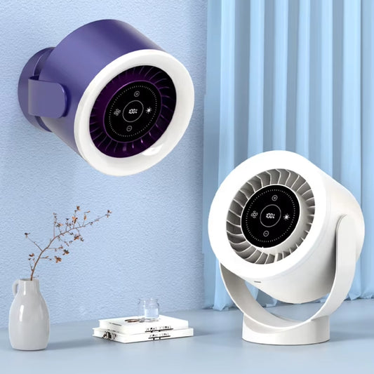 Ventilateur Mural & Bureau "Aurora-Breeze" – Rechargeable, Éclairage LED & Affichage Digital