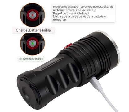 Lampe de poche tactique LED Extrême Lumineux USB Rechargeable Étanche 8000 Lumens Puissant 3PCS avec Indicateur de Charge, 4 x Batterie incluse pour la chasse en plein air Police Survie Militaire