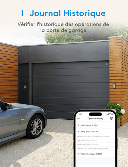 Meross Ouvre-Porte de Garage Connecté WiFi, Télécommande de Porte Intelligent Compatible avec Alexa, Google Assistant et SmartThings, Contrôle à Distance, Commande Vocale et Fonction de Temps
