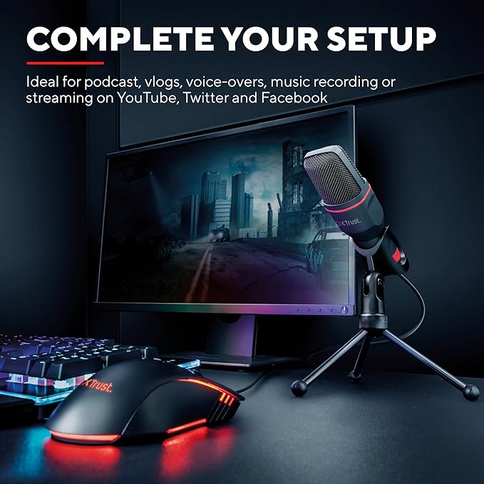 Trust Gaming GXT 212 Mico Microphone USB (Micro PC avec Connexions 3,5 mm et USB, Câble de 1,80 m, sur Trépied) Noir