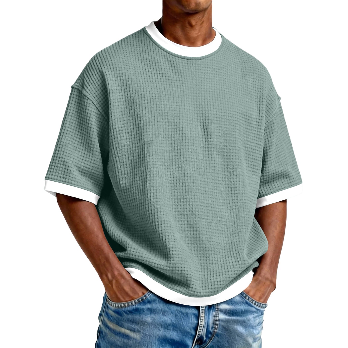 T-Shirt "Contrast-Edge" – Col Rond & Design Bicolore en Mélange de Coton