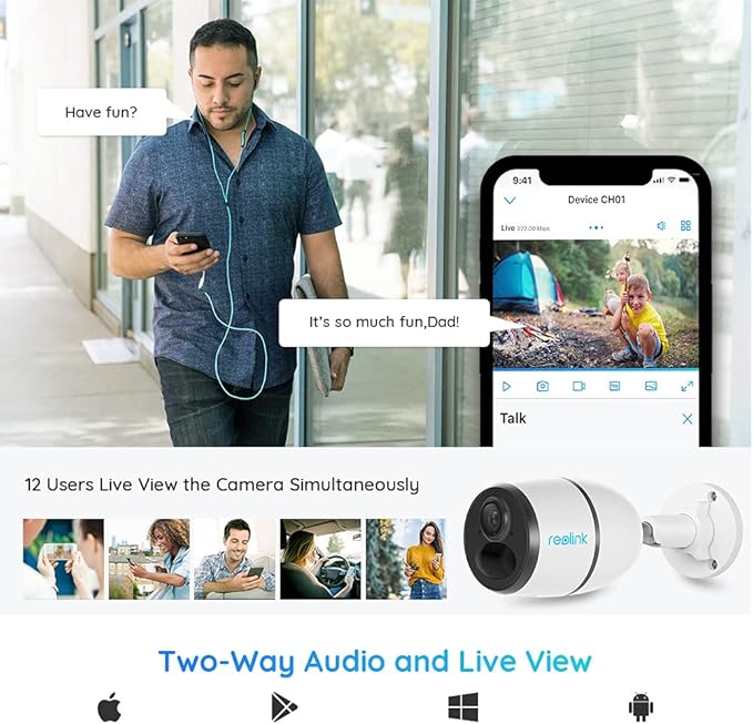 Reolink Go Caméra 3G/4G LTE Surveillance Extérieure sans Fil avec Batterie Rechargeable, 1080P Caméra Carte SIM avec Détection PIR, Audio Bidirectionnel, Fente Carte SD, Vision Nocturne