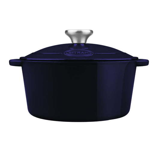 SITRAM Cocotte induction fonte émaillée recyclée ronde 5 L bleu/rouge 25 x 12 cm neuve