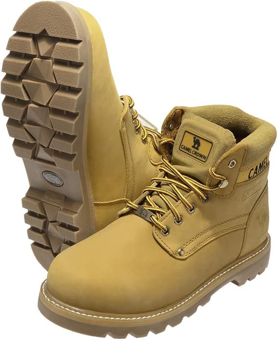 CAMEL CROWN Bottes à lacets Bottes de combat pour hommes Bottes de travail Bottes pour hommes Chaussures de travail en cuir Bottes de travail classiques à tige courte pour extérieur Bottes de loisirs antidérapantes