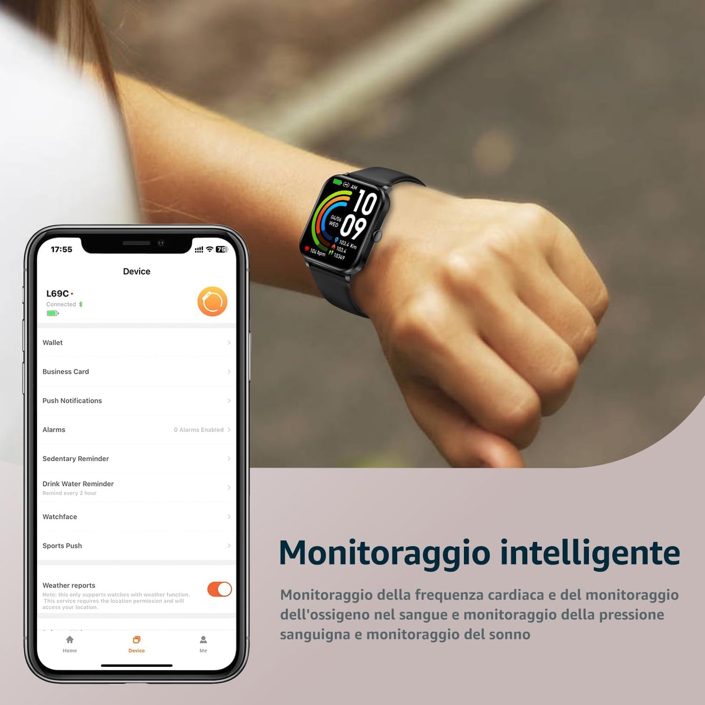 Montre Connectée pour Android iOS, 1.85" Full Touch Smart Watch avec Notifications, Répondre/Numéroter, Fréquence Cardiaque, Moniteur d'oxygène Sanguin, Compteur de Calories pour Homme Femme