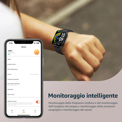 Montre Connectée pour Android iOS, 1.85" Full Touch Smart Watch avec Notifications, Répondre/Numéroter, Fréquence Cardiaque, Moniteur d'oxygène Sanguin, Compteur de Calories pour Homme Femme