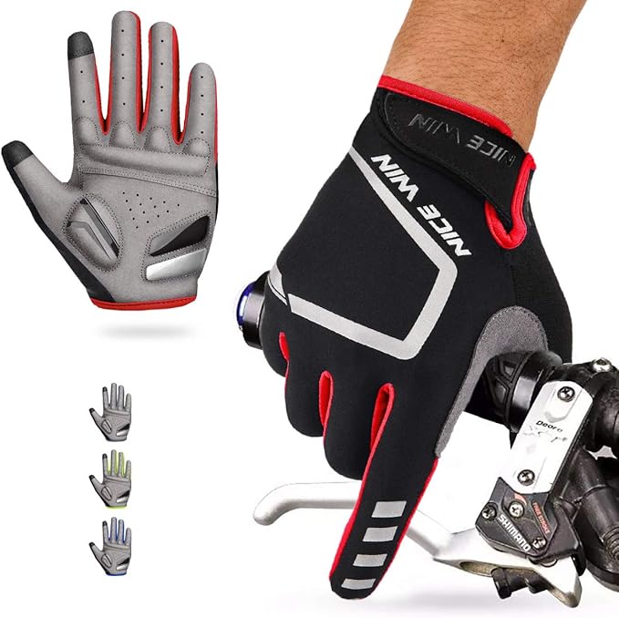LOHOTEK Gants de Cyclisme de Bicyclette de Moto de Rembourré de Montagne de Bicyclette d'autoroute de Hommes Femmes Écran Tactile Antidérapant (L, Rouge)