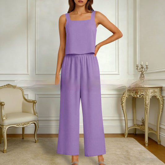 Ensemble Gilet sans manches et pantalon à jambes larges de style européen et américain pour femmes