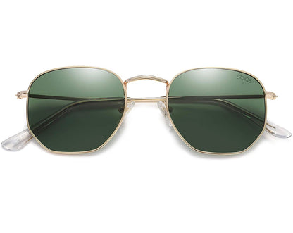 Lunettes de Soleil Moderne Géométrique Métal Temples Minces Polarisé Lentille Plate Hexagonal pour Femmes et Hommes