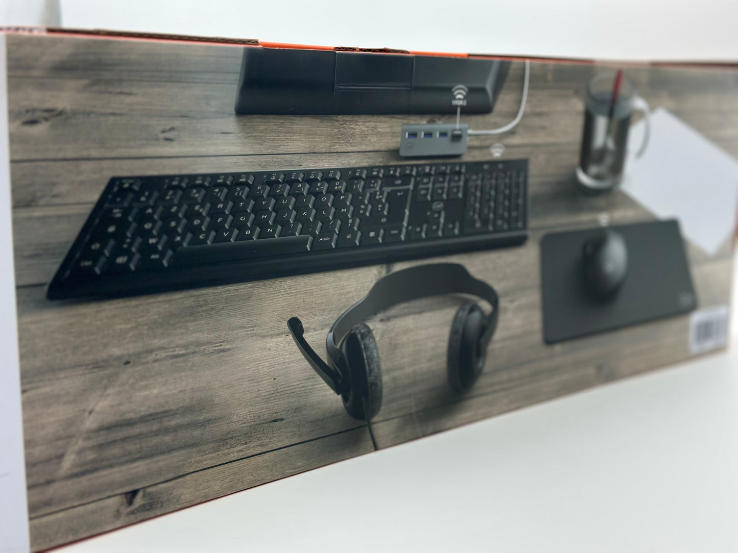 Pack Clavier AZERTY sans Fil, Souris, Tapis de Souris, HUB 4 Ports USB, Casque-Micro