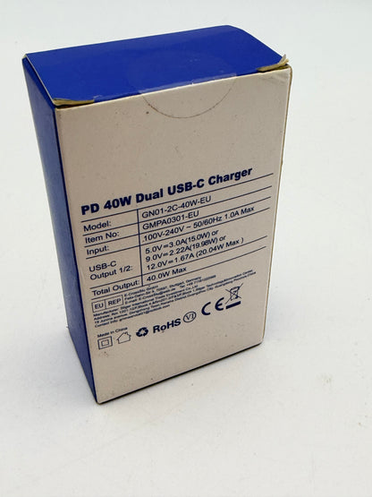 GMM Chargeur USB C PD - Double bloc d'alimentation USB C - 2 x 20 W - Charge rapide USB C - Double USB C - Compatible avec iPhone 13/12/11, Samsung Galaxy, iPad/iPad Mini, Xiaomi Note 11