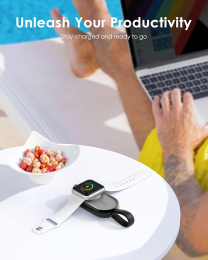 Chargeur sans Fil Portable pour Apple Watch Series 8/UItra/7/6/5/4/3/2/SE/Nike,1200mAh iWatch Keychain Charger Power Bank avec câble intégré (Noir)