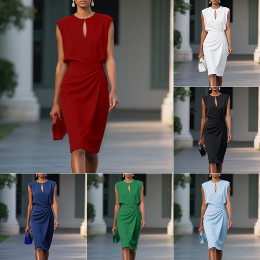 Robe "Soleil de Minuit" – Coupe Évidée, Col Noué Rétro & Silhouette Midi