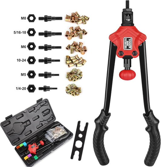 Jeu de pinces à riveter Machine à riveter M5 M6 M8 Écrous à riveter 60 pièces 6 épins en acier au chrome-molybdène Poignée 360mm pour tôles d'acier et métal
