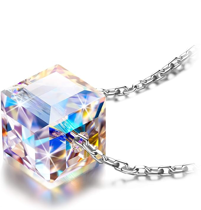 Alex Perry Collier en Cristal pour femmes, Collier en Argent 925, Pendentif en Cristal Cube pour Filles, Cadeaux Personnalisés pour Elle, Cadeaux pour la Fête des Mères, avec boîte à bijoux