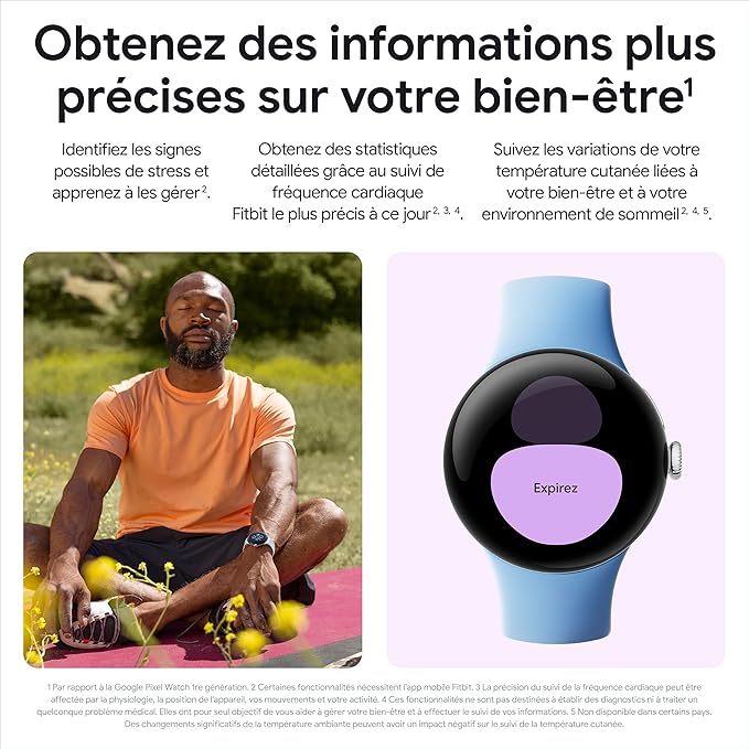 Google Pixel Watch 2 – Boîtier en Aluminium Noir Mat – Bracelet Sport Noir Volcanique – Wi-FI