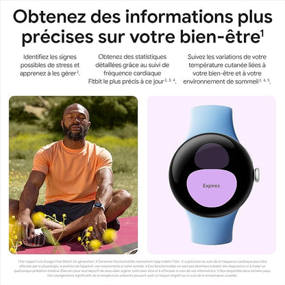 Google Pixel Watch 2 – Boîtier en Aluminium Noir Mat – Bracelet Sport Noir Volcanique – Wi-FI