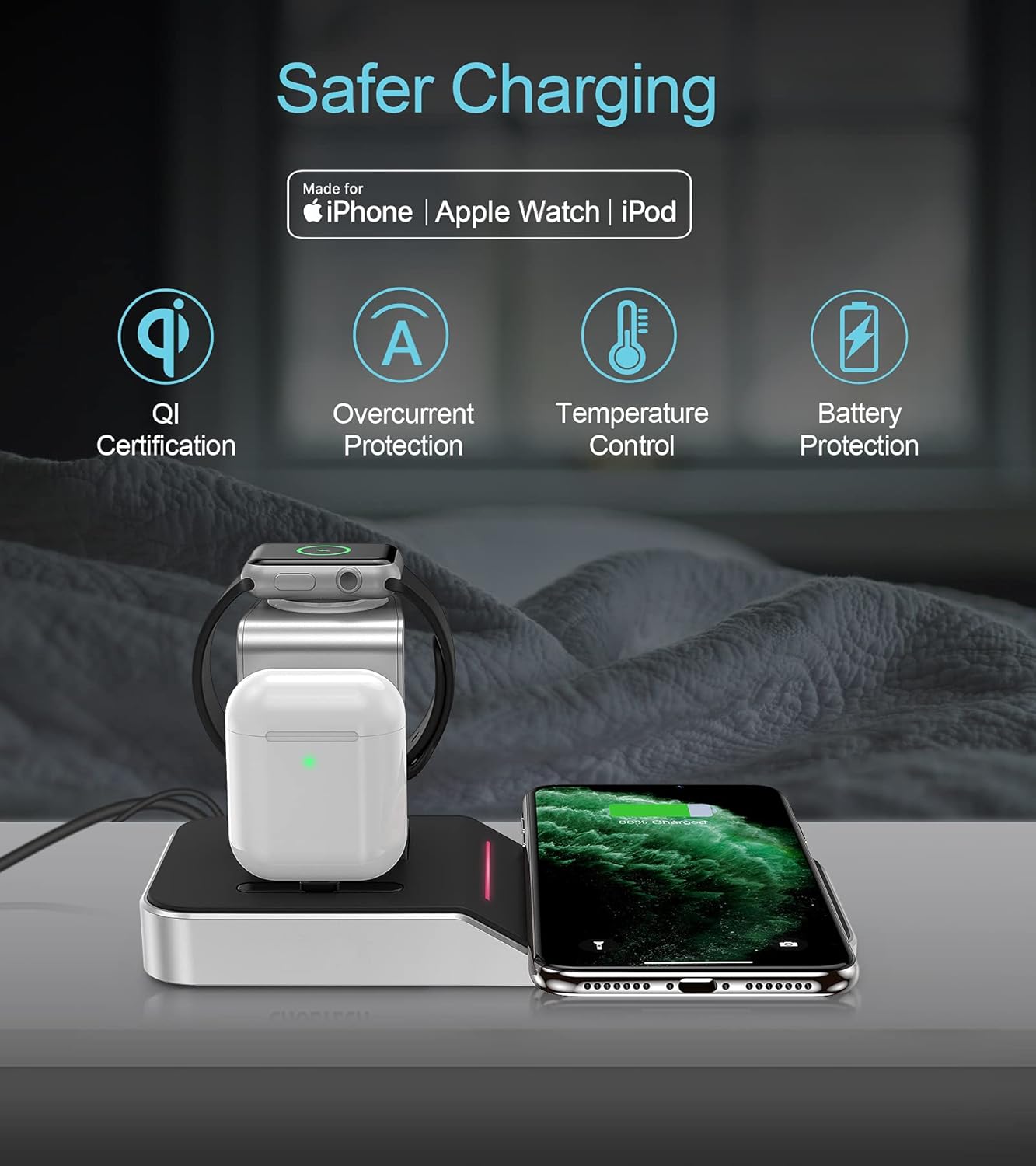 Chargeur sans Fil Rapide 4 en 1 pour Série iPhone 15/14/13/12/11/XR/XS/X, Samsung Galaxy S22/S21/S10/S9/S8/Note 20/10/9/8, Xiaomi,Station de Chargeur Apple Watch Ultra 8/7/6/SE 2/Airpods Pro 2 3/1