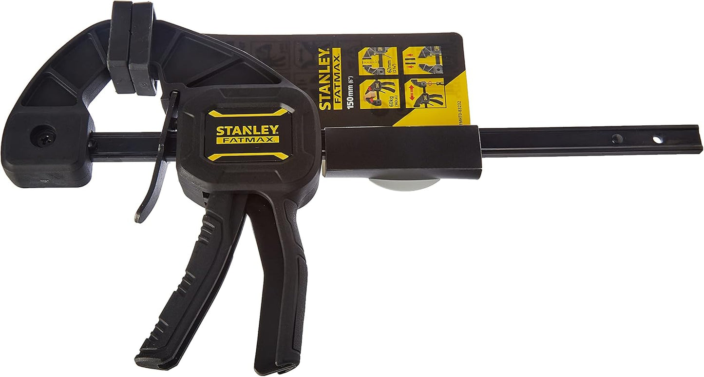 Stanley Fmht0 Serre-Joint M 150 Gamme FatMax - Travaux De Précision - Patin De Protection Amovibles - Rainure En V Pour Maintien Des Tubes - Rail En Acier - Corps En Nylon Renforcé