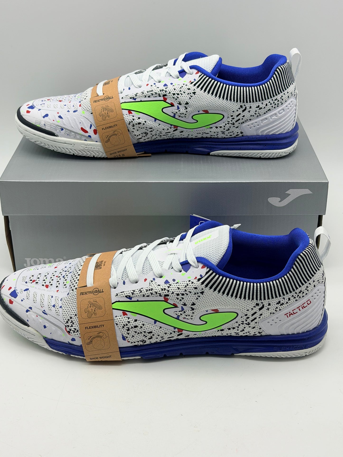 Chaussures de futsal JOMA TACTICO IN - BLANC BLEU/JAUNE FLUO
