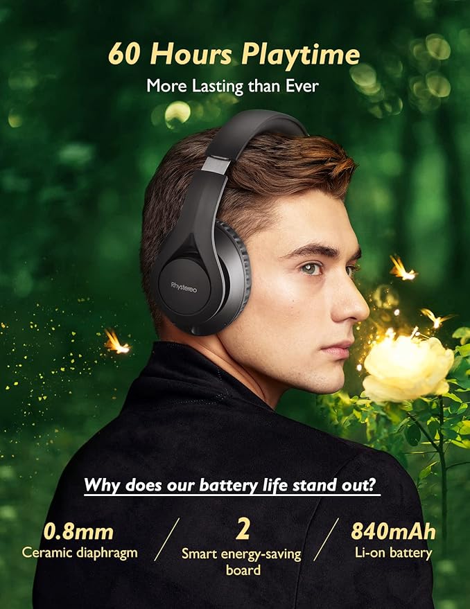 Casque Bluetooth avec 60H de Lecture, Casque Bluetooth 5.0 sur l'oreille, Micro intégré, Casque sans Fil Filaire Pliable pour Le Travail, Les Voyages, l'apprentissage en Ligne, téléphone, PC