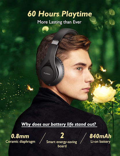 Casque Bluetooth avec 60H de Lecture, Casque Bluetooth 5.0 sur l'oreille, Micro intégré, Casque sans Fil Filaire Pliable pour Le Travail, Les Voyages, l'apprentissage en Ligne, téléphone, PC