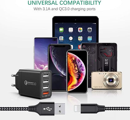 Chargeur Secteur USB, QC 3.0 30W/6A 4 Ports, Quick Charge 3.0