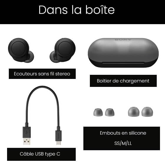 Sony WF-C500 - Ecouteurs bluetooth sans fil (étanchéité IPX4 Jusqu'à 20h d'autonomie) - Noir