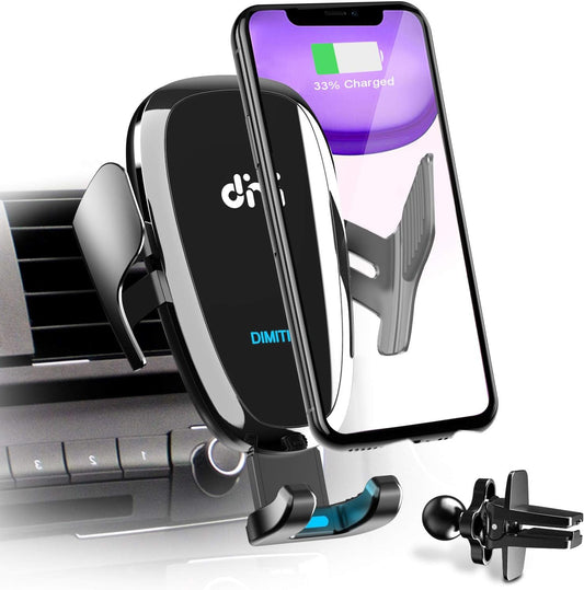 Support de téléphone portable Voiture avec fonction de chargeur, induction Qi 10w Chargeur sans fil Support de téléphone portable de voiture Kit de mise à niveau Chargeur de voiture avec 2 clips de ventilation Charge rapide pour iPhone 11/11 Pro Max/SE/Sa