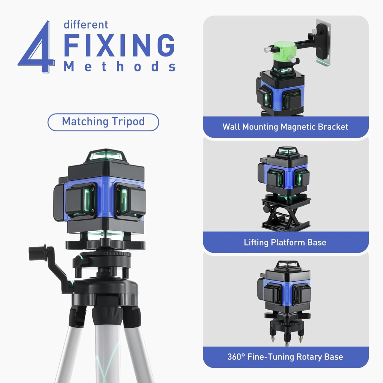 Niveau Laser 360°,Laser Chantier Autonivelant 4d 16 Lignes,Mode Impulsion,avec 2 Piles,Télécommande,Base en Aluminium et Trépied,Étanchéité IP54,pour Construction et Accrochage de tableaux
