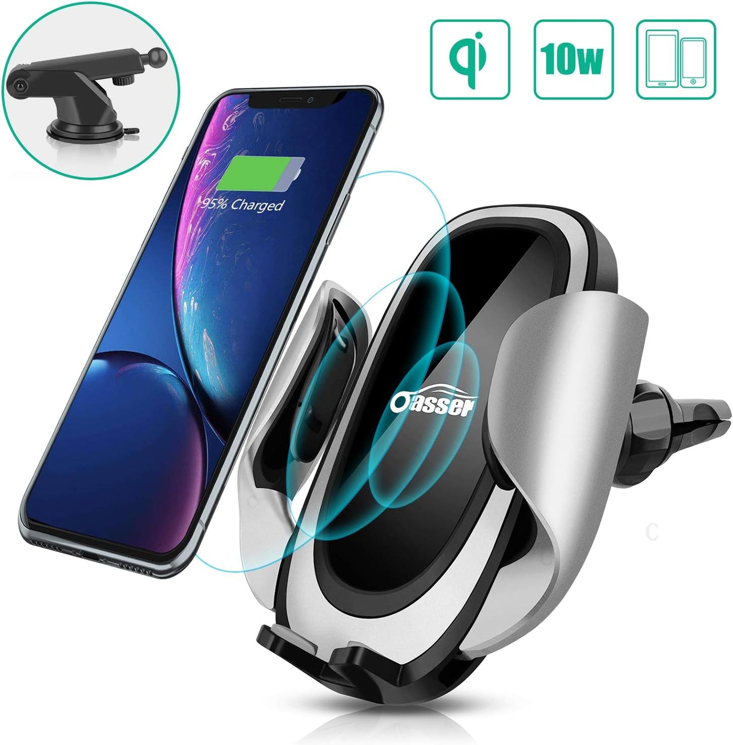 Oasser Chargeur Sans Fil de Voiture 10 W Chargeur à Induction de Voiture pour IPhone XS Max/XS/XR/X, IPhone 8/8 Plus, Nexus 7/6/5, Galaxy S9/S8/S8+/S7/S6 , Note 5 et Appareils Qi