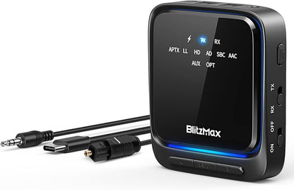 Adaptateur Bluetooth 5.2, récepteur émetteur, Faible Latence et HD, Double Connexion, Sortie Optique numérique AUX + RCA + 3,5 mm, pour TV/Haut-Parleur/stéréo Domestique/Ordinateur Portable