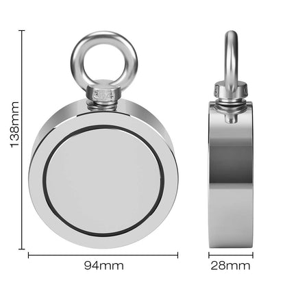 Wukong Aimant de pêche en néodyme à Double Face, Diamètre 94mm,Combiné 770 Kg Extrêmement Traction Puissant Rond Pêche Aimants Idéale pour Pêche À L'aimant et Chasse Au Trésor