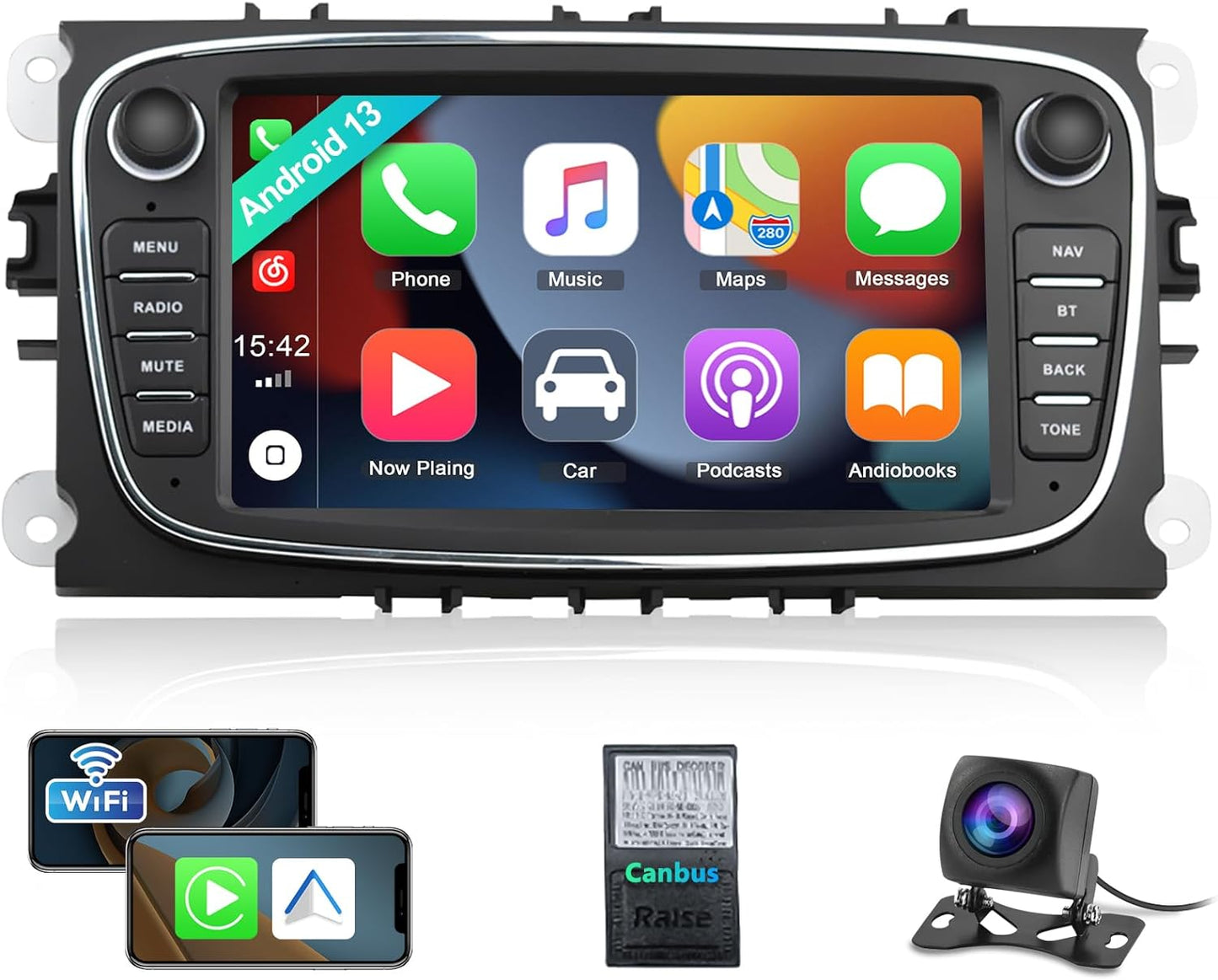 Autoradio 2+32G Android 11- 2 Din avec Carplay pour Ford Focus Mondeo Galaxy Kuga C-Max S-Max neuf