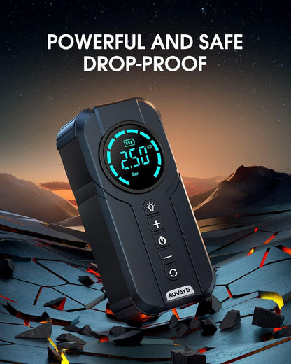 BUVAYE Booster Batterie Voiture avec Compresseur,2000A Jump Starter Portable Booster De Batterie(Jusqu’à 7L Gaz Ou 5L Diesel),12V Demarreur Batterie Voiture avec Gonfleur 150PSI,éCran LED,Lampe à LED