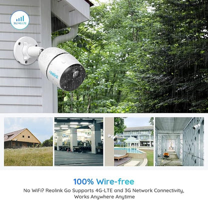 Reolink Go Caméra 3G/4G LTE Surveillance Extérieure sans Fil avec Batterie Rechargeable, 1080P Caméra Carte SIM avec Détection PIR, Audio Bidirectionnel, Fente Carte SD, Vision Nocturne