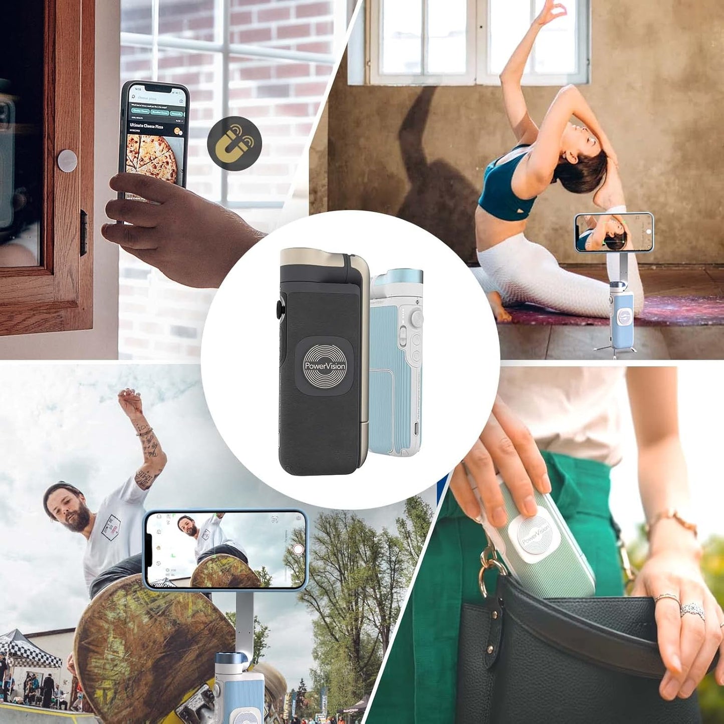 Stabilisateur 3 axe 3en1 smartphone, caméra sport, compatible MagSafe, powerbank iPhone, androïde