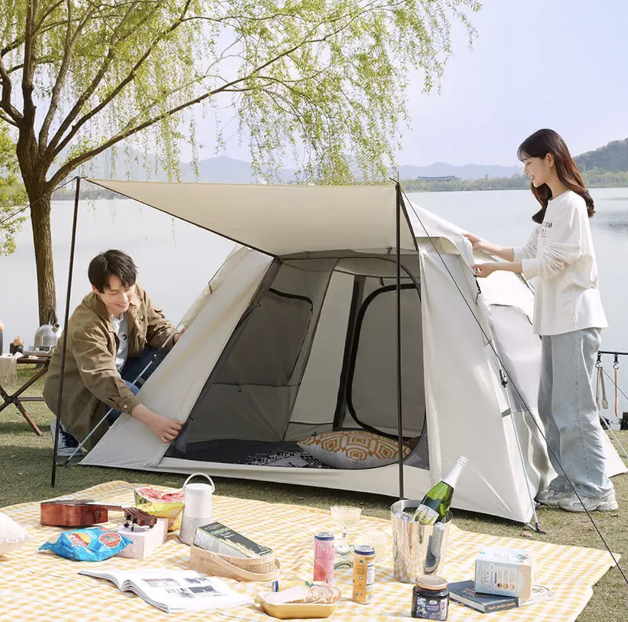 Tente de camping à ouverture rapide et à chargement automatique par ressort