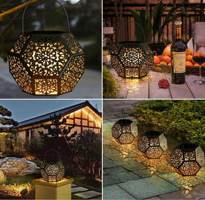 Lanterne Solaire LED Exterieur Lampe Solaire de Jardin Exterieur Suspendue Étanche Lumière Accrochant Éclairage Décorative Forme de Diamant pour Jardin Patio Pelouse Couloir Allée - Argent