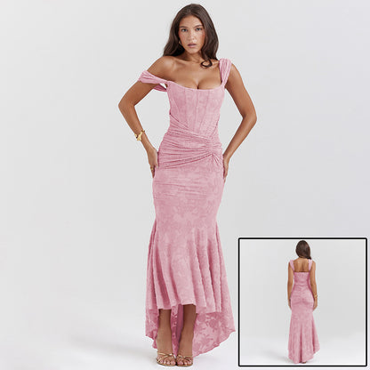 Robe de Soirée "Aurore" – Coupe Sirène en Jacquard Floral & Corset Drapé