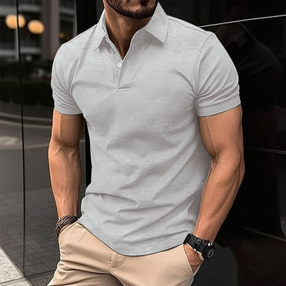 Polo d'été à manches courtes pour hommes avec Bouton de couleur unie Haut à boutons à revers