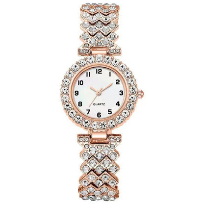 Ensemble "Luxury-Glow" – Montre Bijou à Quartz & Bracelet Cœurs Sertis de Cristaux