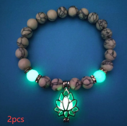 Bracelet "Lotus Lumineux" – Pierre Naturelle, Énergie Yoga & Perles Phosphorescen