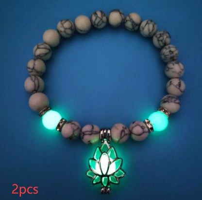 Bracelet "Lotus Lumineux" – Pierre Naturelle, Énergie Yoga & Perles Phosphorescen