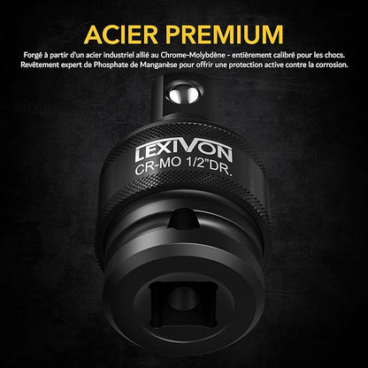 LEXIVON Cardan 1/2" 3/8" et 1/4" pour clé à choc ou cliquet embouts outils, qualité primium neuf