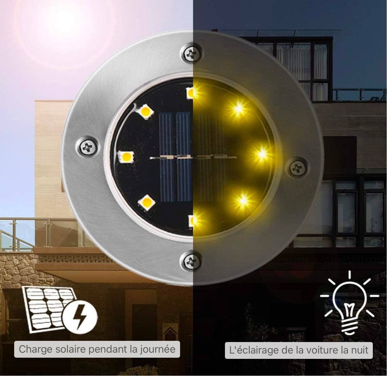 Lampadaires solaires, 8 LEDs Lampadaires solaires Lampes de jardin solaires d'extérieur Lampes solaires blanches chaudes IP65 Projecteurs de sol étanches Lumière de paysage de jardin pour pelouse [6 pièces]